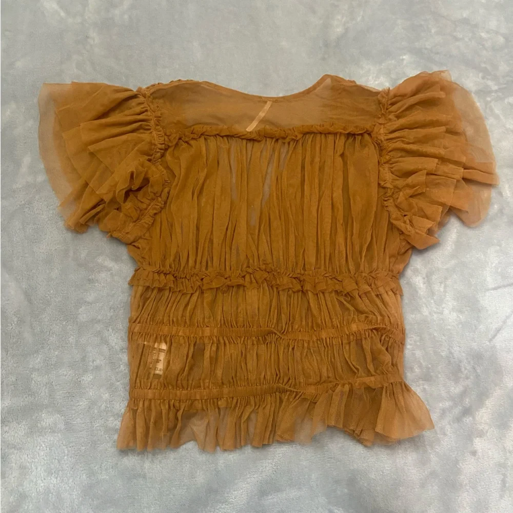 Free People Rustic Caramel Ruffled V-Neck Top - Picture 5 of 11